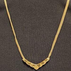 Monet Gold-Tone Textured Fan V-Shape Triangle Design Pendant Necklace